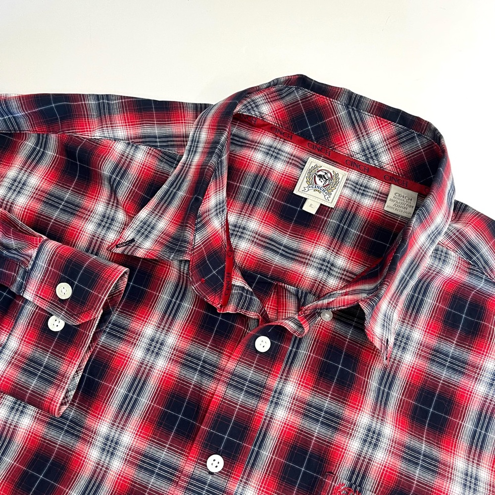 Cinch Shirt Mens Size L Red Plaid Long Sleeve Western Rodeo Cowboy